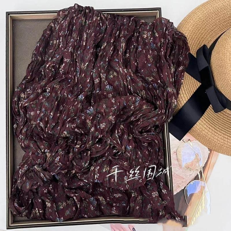 Floral Cotton and Linen Scarf New Korean Version Sunscreen Pleated Thin Retro Floral Printed Shawl Outer