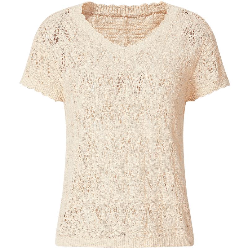 Anna Kou Jacquard V-Neck Knit Short Sleeve Top XL