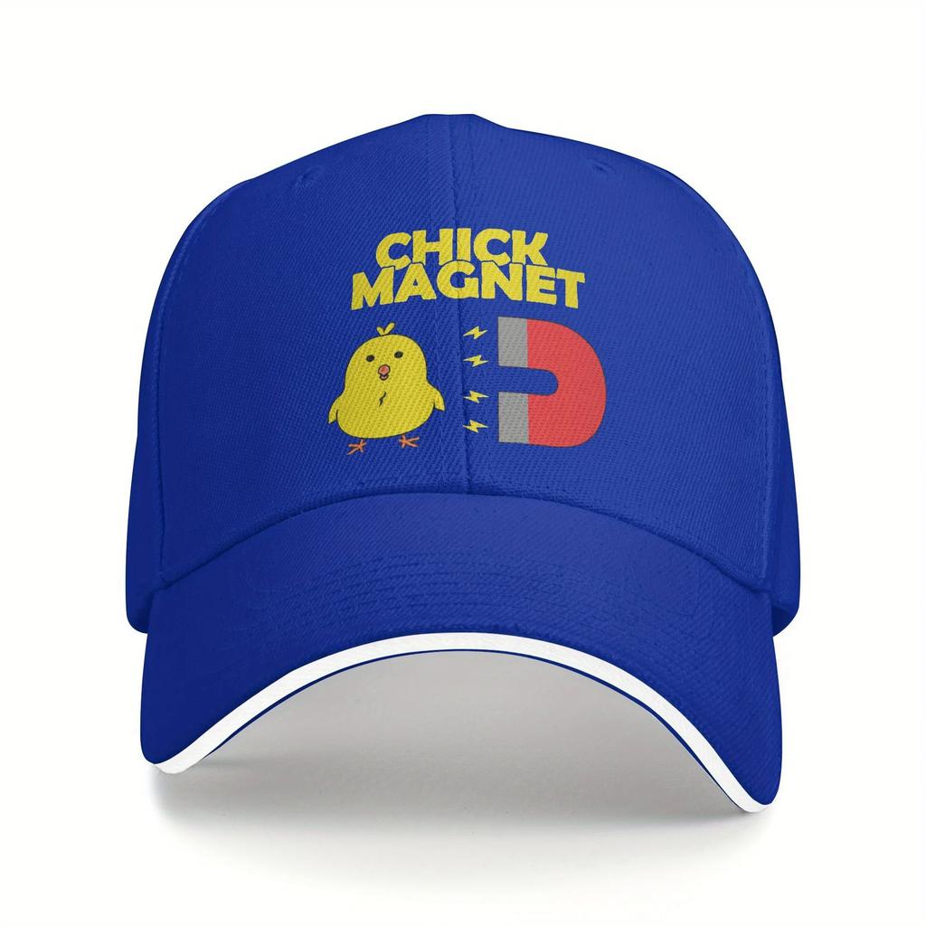 Chick Magnet Graphic Baseball Cap - Black Casual Sandwich Style, Lightweight Polyester, PVC-Coated, Idea