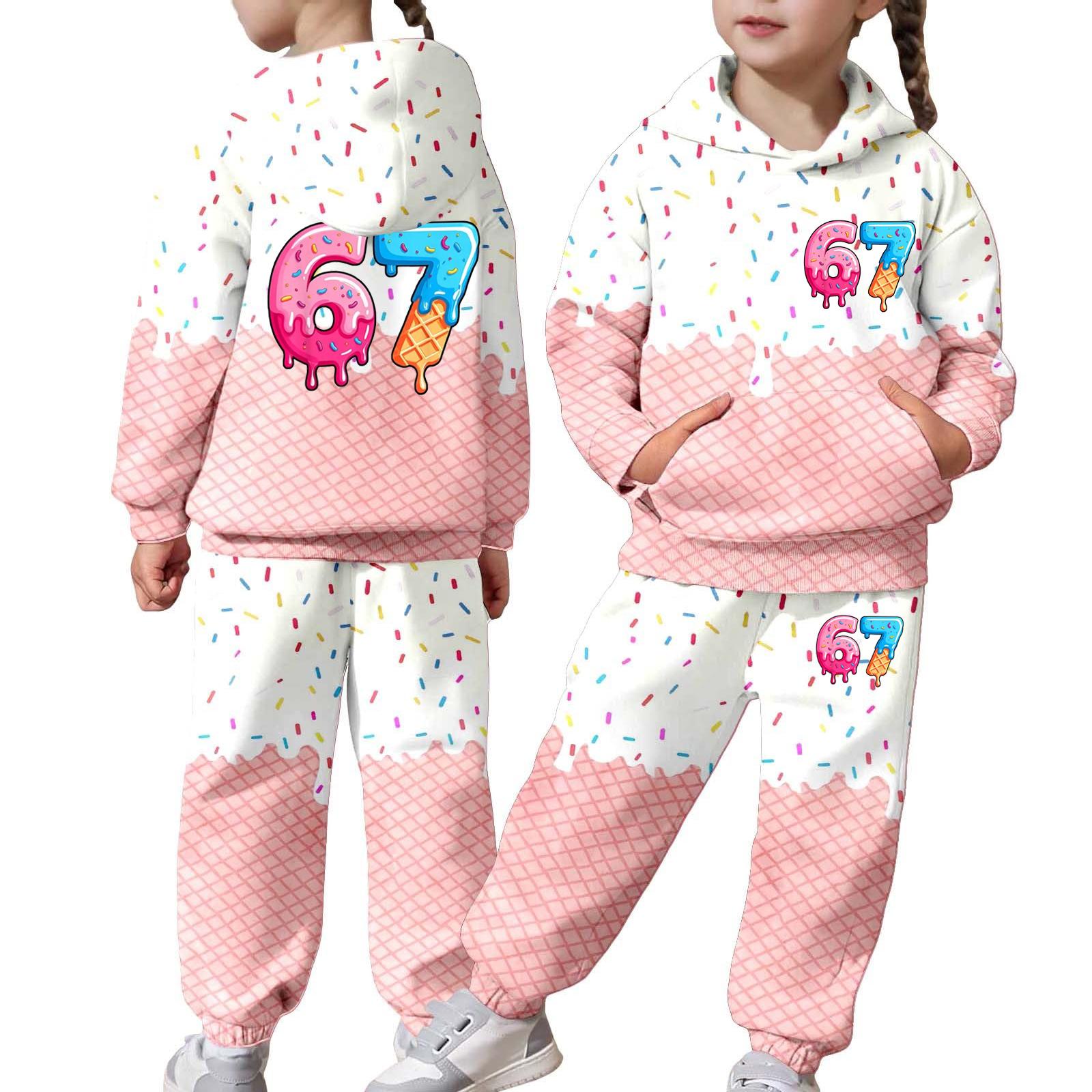 

Children s Casual Round Neck Printed Pullover Long,sleeved Hooded Sweatshirt Top 160 рожевий