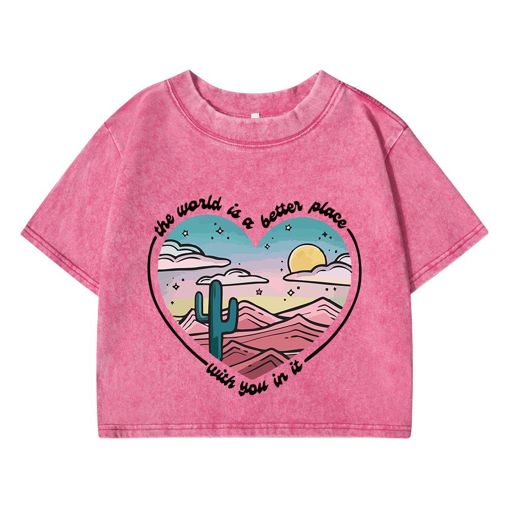 Women Cotton Washed T-Shirts Summer Regular Fit Crop Tops The Waild Is A Better Place Letter Prints Tees Street Clothes