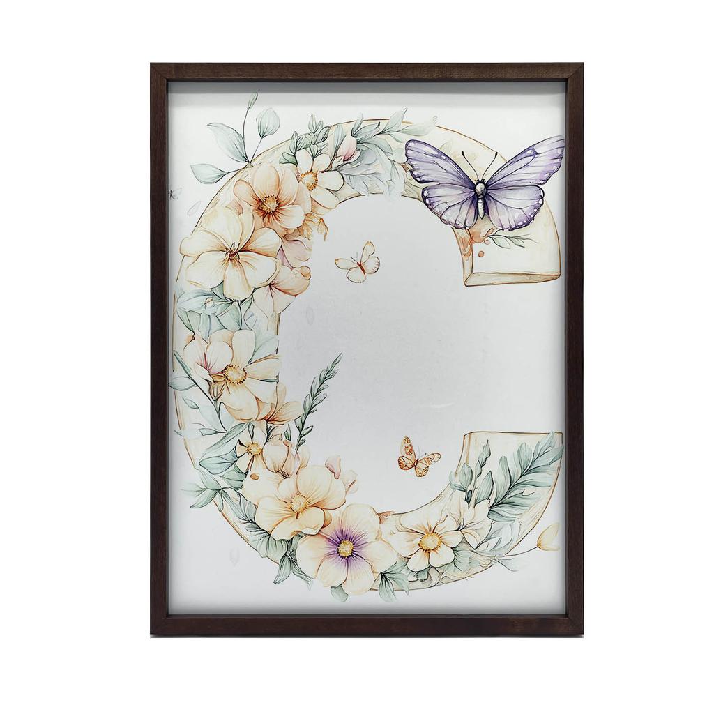 Plakat Kwiatowa Litera "C" Z Motylem Plakat Kwiatowa Litera "C" Z Motylem, 30X40 Cm, Rama Drewniana Biała, Papier Matowy 230 Gsm