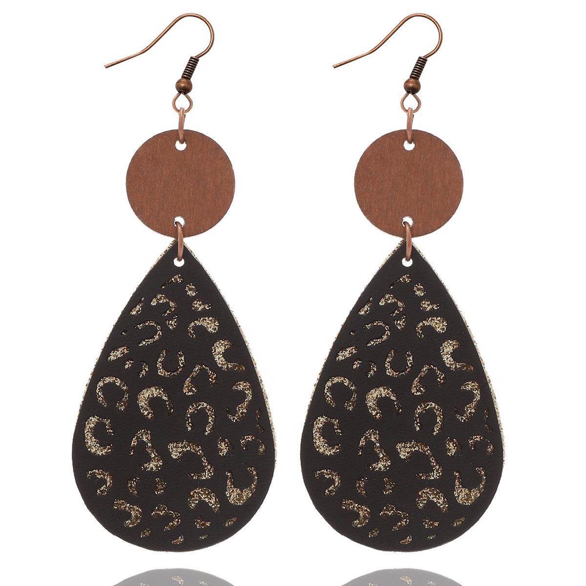 

Retro Leopard Print Wooden Teardrop Earrings
