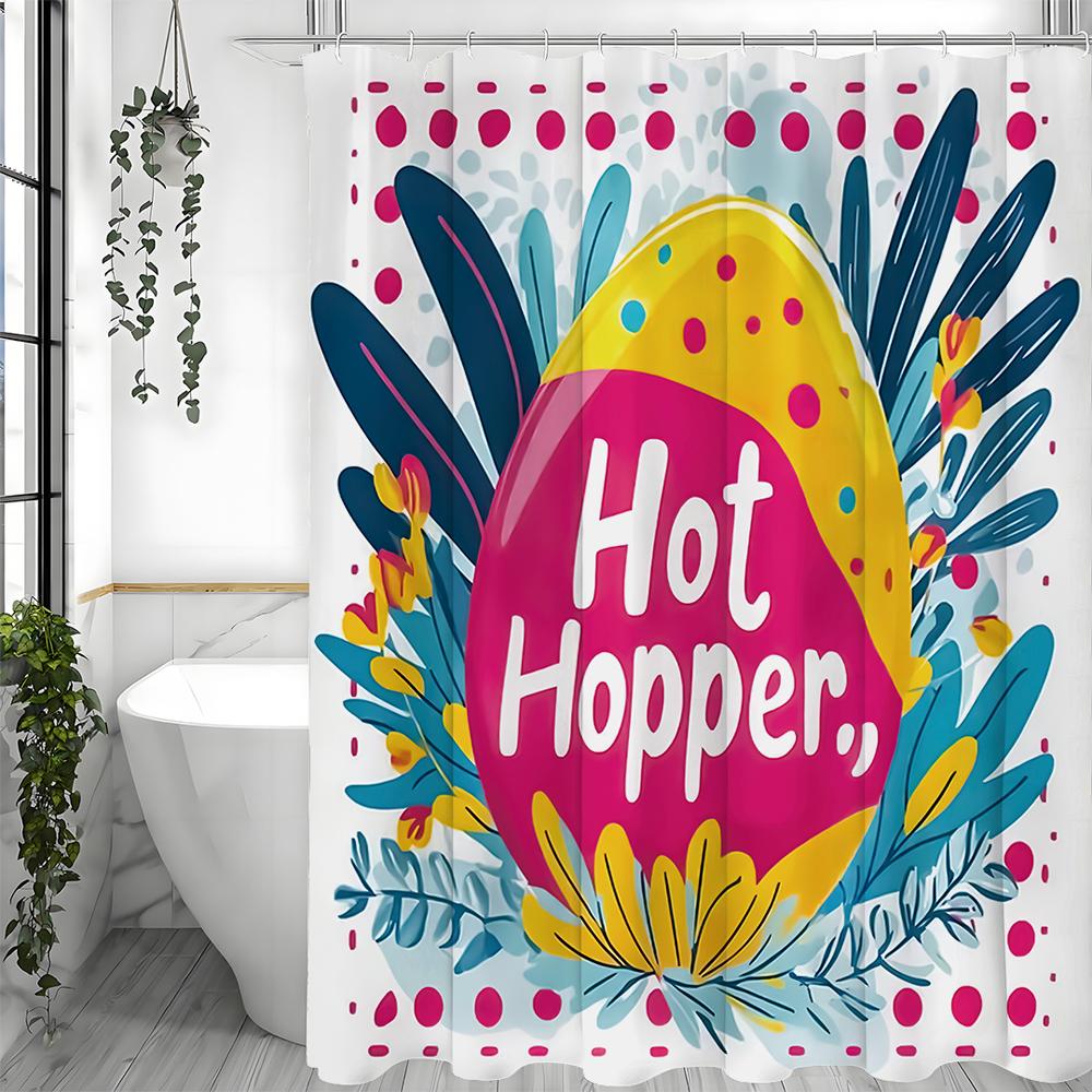 Colorful Eggs and Flowers Decorative Shower Curtain, Bathroom Decorative Shower Curtain, Waterproof Shower Curtain with Hooks