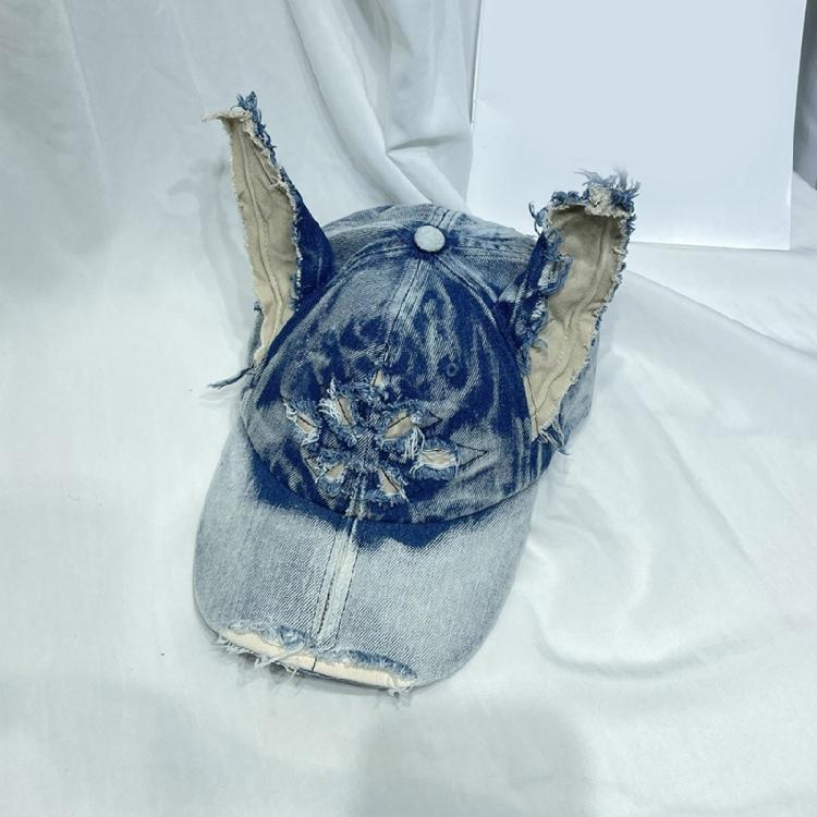 Distressed Dog Ear Casquettes Hat 2000S Cool Baseball Hat Breathable Sun Hat Long Brims Hiphop Dancing Hat for Adult Teens