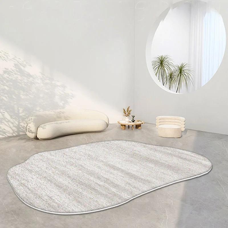 Cream Color Irregular Carpets for Living Room Ins Soft Fluffy Bedside Rugs Oval Bedroom Rug for Children Washable Big Size Mats