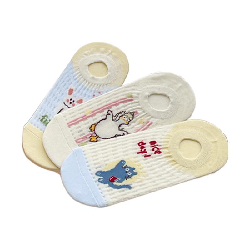 Women's Summer Thin New Cartoon Preppy Style Shallow Mouth Invisible Mesh Hollow Non Slip Socks