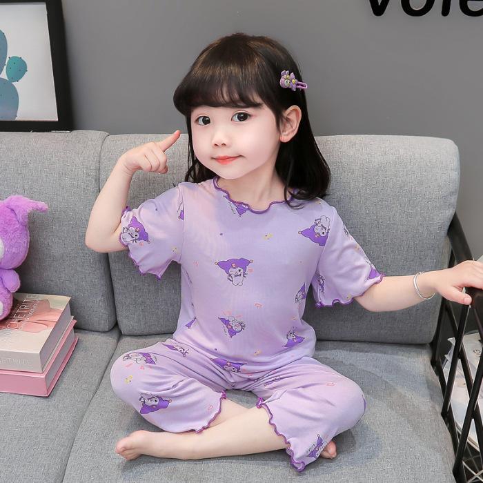 Girls Summer Ice Silk Cartoon Pajama Set Cute and Stylish