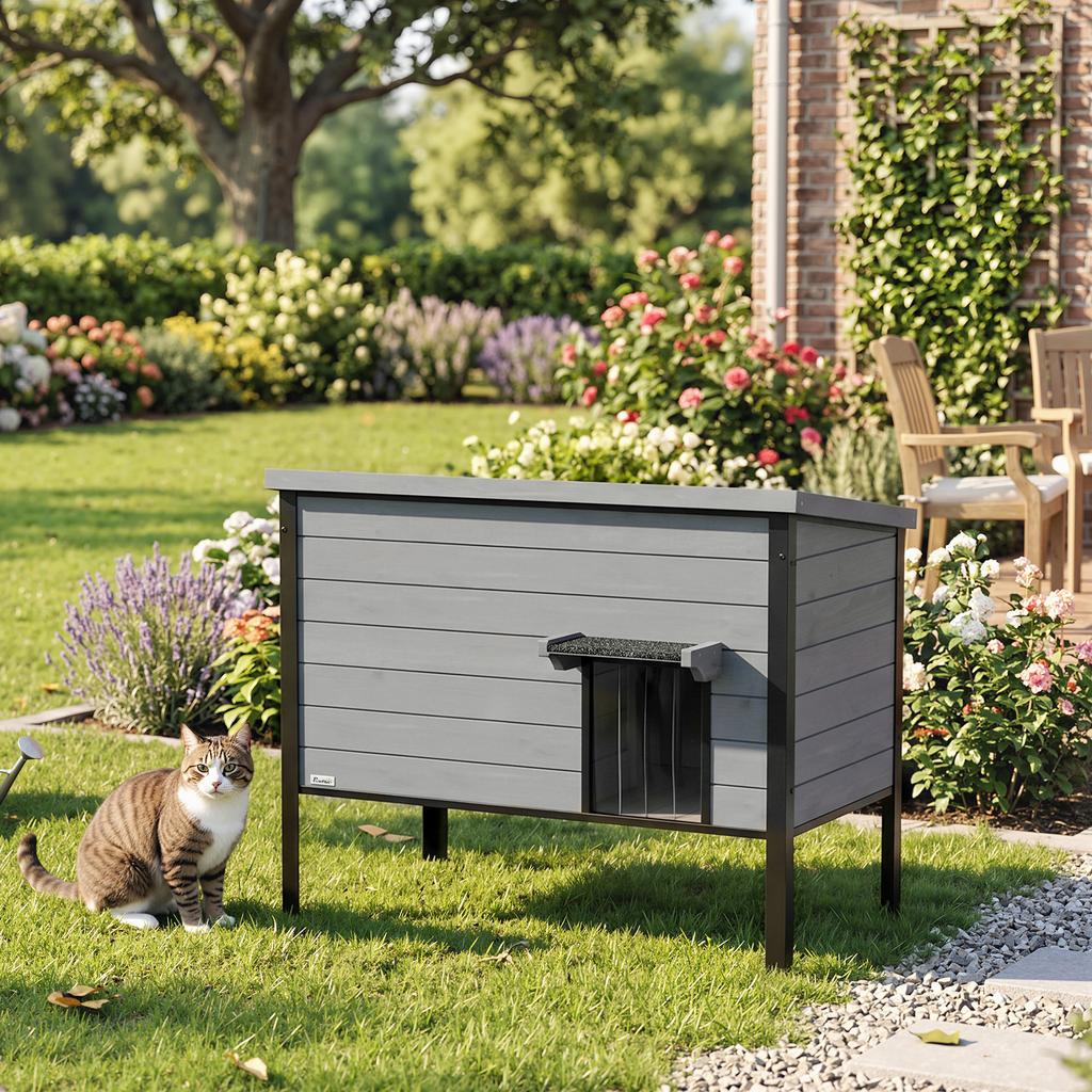 Weatherproof Cat House with Hinged Roof, Removable Floor, Entrance, for 1-2 Cats Up To 12 Kg, 85x55x70 Cm, Light Grey