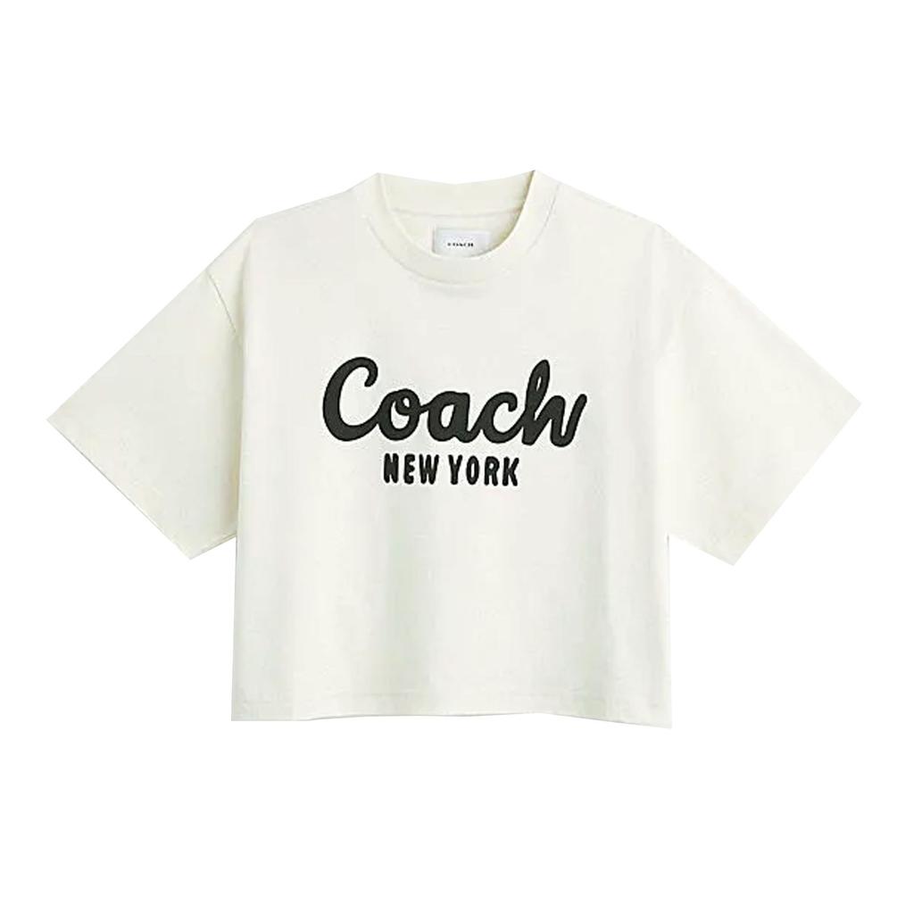 Coach Solid Color Letter Print Short Sleeve T-Shirt Women tops Cream CP778-CRM
