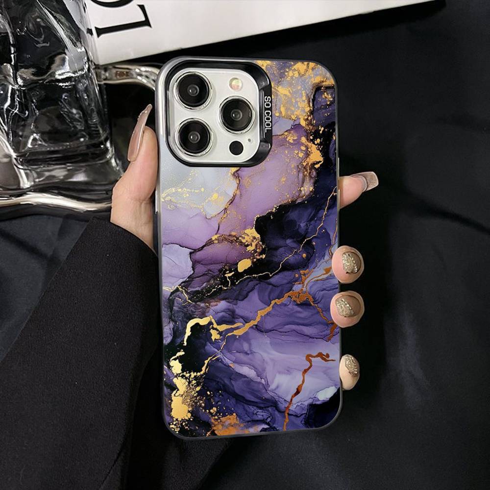Watercolor Marble Silver Plated Inside Phone Case For iPhone 17 16 15 14 11 12 13 Pro Max Plus X XR XS Max Colored
