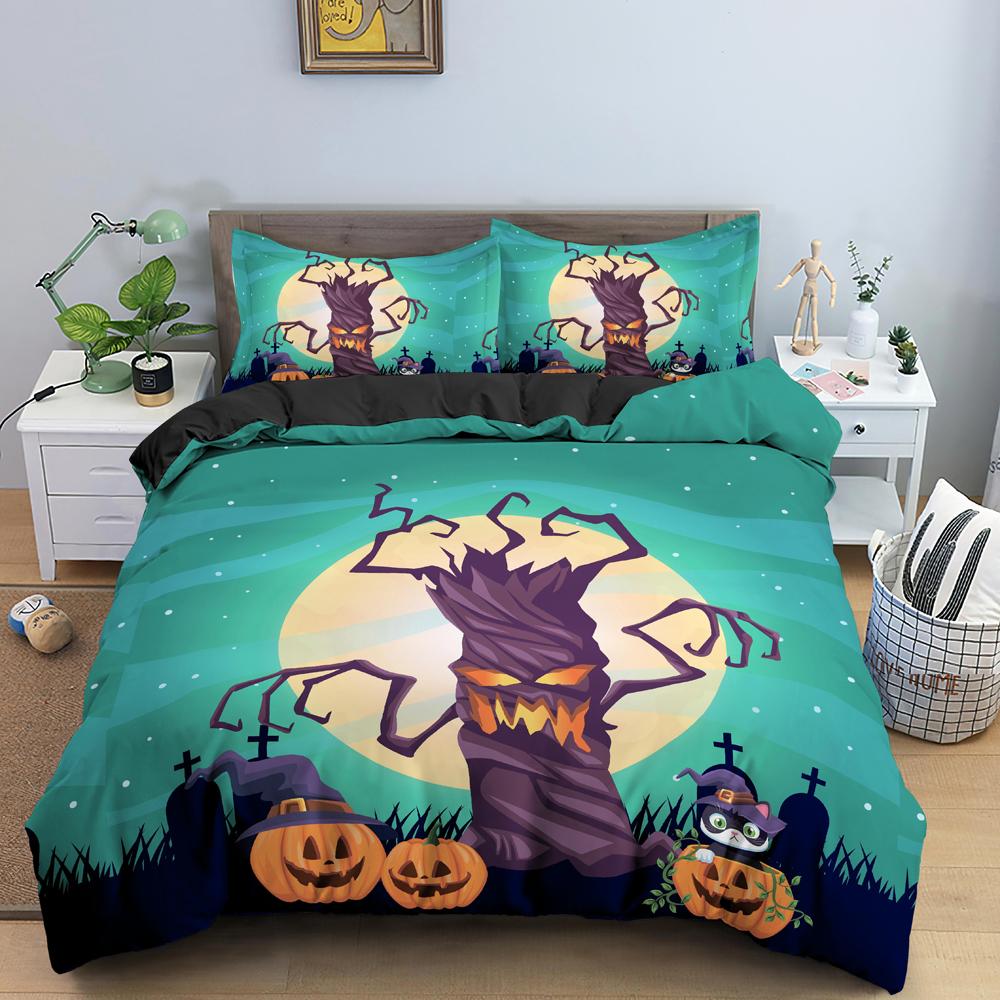 

Halloween Duvet Cover Set King Size Funny Cartoon Design Pumpkin Twin Bedding Set Microfiber Halloween Theme Comforter Cover Set EU single(135x200cm)