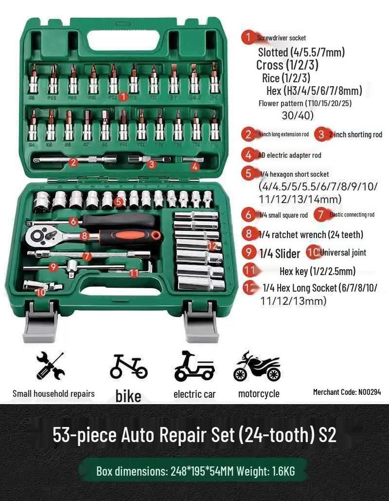 Extended Electric Socket Wrench Set with Large, Medium & Small Hexagonal Air Gun Heads for Auto Repair