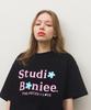 BONIEE Flower Typo Logo Graphic Loose T-Shirt Black