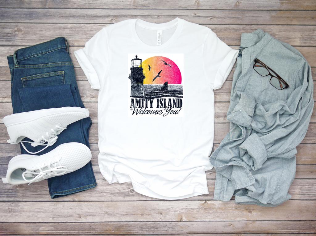 Amity Island Welcomes You Jaws Short sleeve White Men T-shirt K057