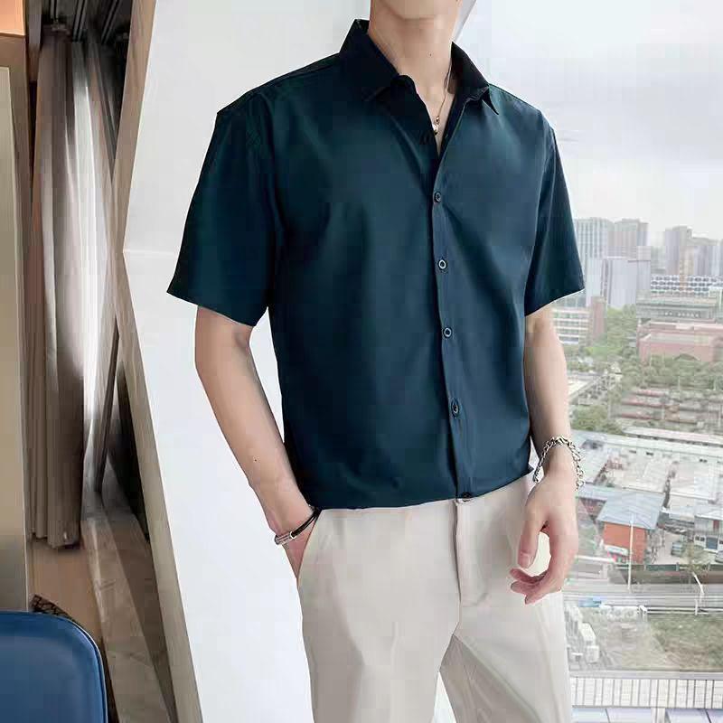 

Men s Light Summer Short-Sleeve Business Casual Shirt - Wrinkle-Free, Loose Drape M білий
