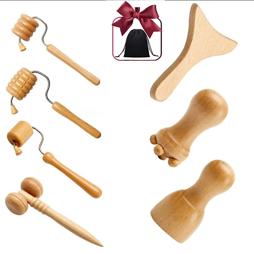 Rouleau de Massage Facial en Bois Maderothérapie Faciale Lifting Kit de Massage en Bois Thérapie Anti-Cellulite Lifting Facial Anti-Rides