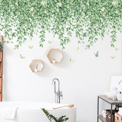 Nordic Fresh Plant Wall Stickers Top Corner Line Green Plant Daisy Wallpaper Living Room Bedroom Background Decor Wall Stickers