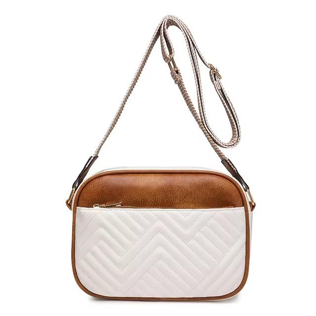 

Women s Quilted PU Leather Crossbody Camera Bag, Color Block Shoulder Purse with Adjustable Wide Geometric Strap, Small Messenger Bag белый