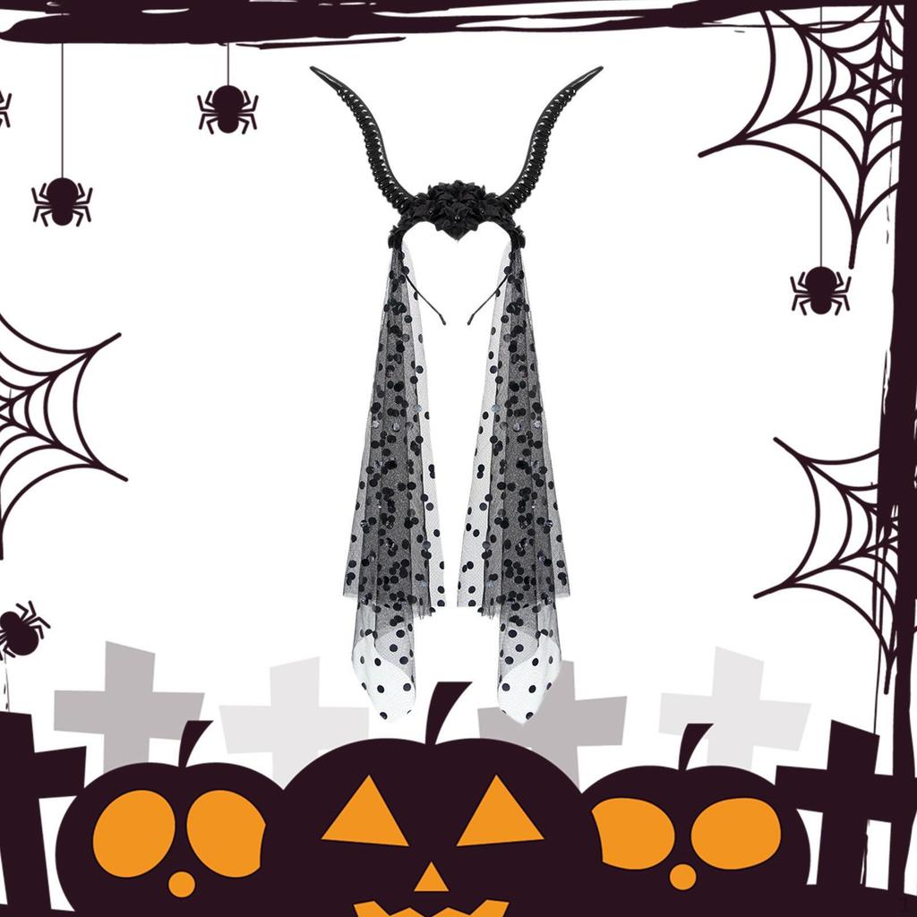 Devil Antelope Headband Decor with Long Mesh for Party Celebrations