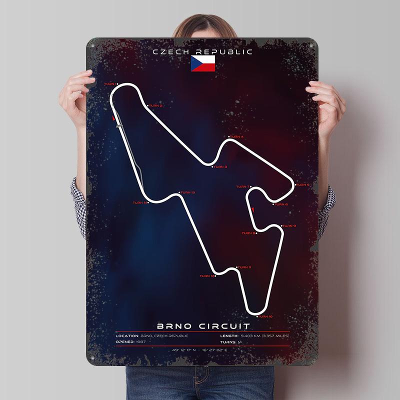 Brno Circuit Metal Poster Customized Wall Art Retro Vintage Tinplate Signs for Gaming Room Decoration At Home Garage Decorations