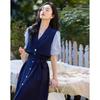 Demana Summer Color Block Tie-Waist Midi Dress