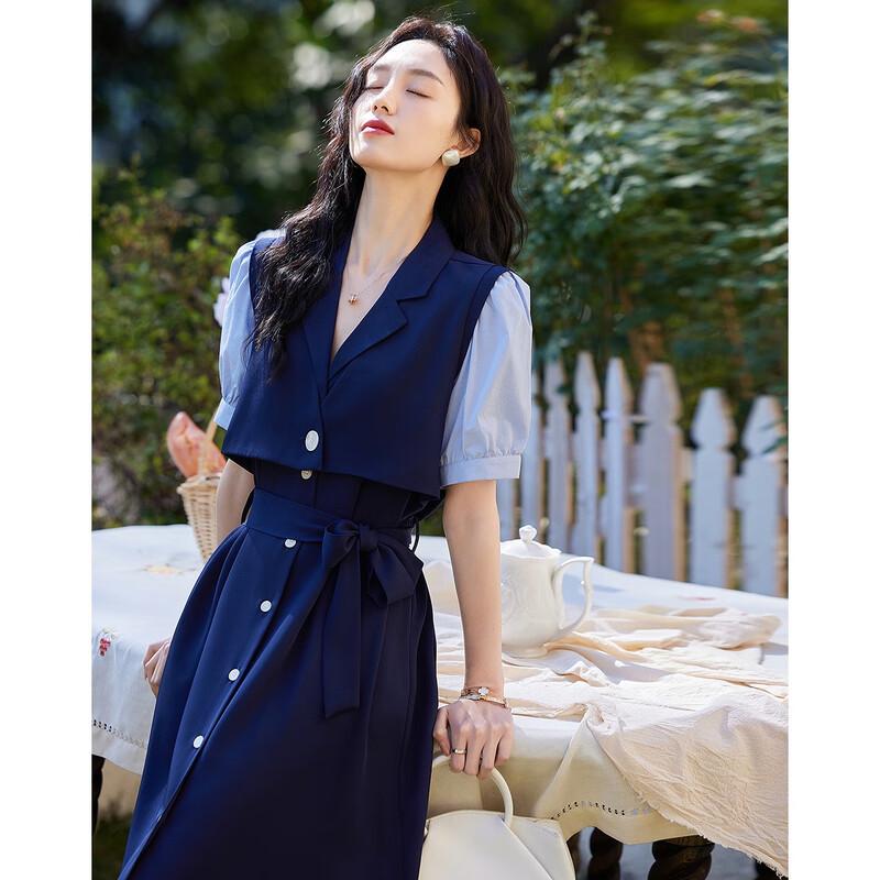 Demana Summer Color Block Tie-Waist Midi Dress