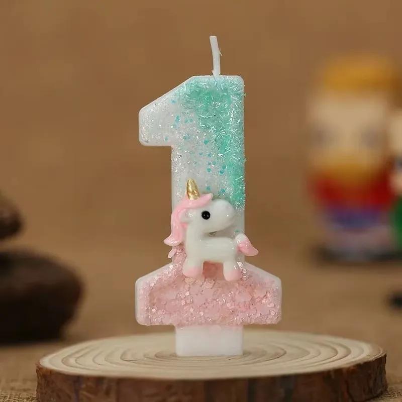 3D Number Birthday Candle Pink Glitter Unicorn Cake Decorating Party Anniversary Cake Decor for Cake Children's Birthday Candle