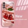 Cherry Painted Hard Phone Case For Samsung S25 Ultra S26 S24 S23 S22 S 25 Plus S21 S20 FE Cases Tempered Glass Back Cover Funda