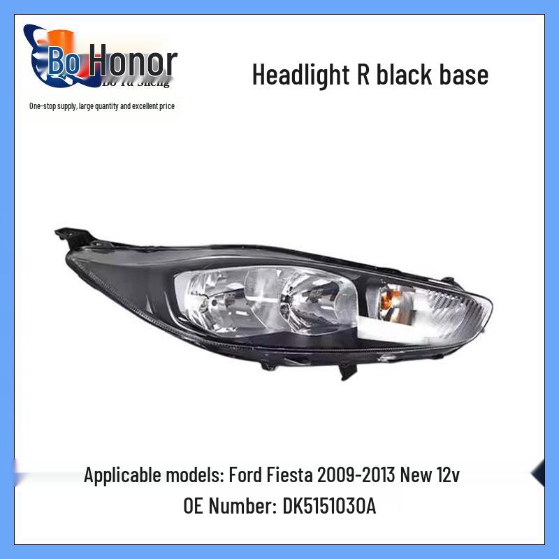 

Compatible Black Background Headlight for Ford Fiesta 2009-2013, 12V, Model DK5151030C. Standard Dimension