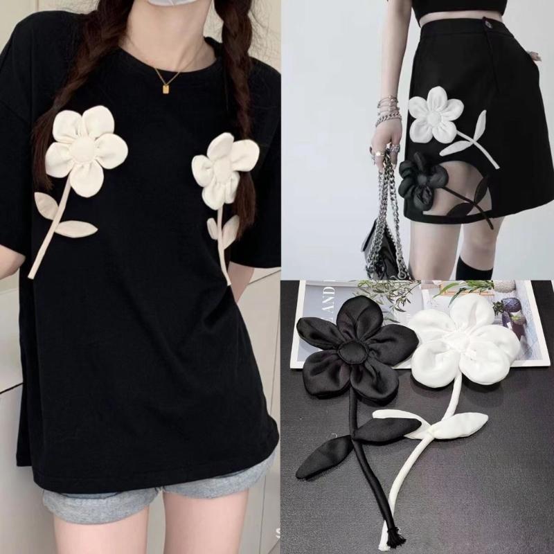 Black White Fabric Flower Brooch Pins Exaggerated Corsage Fashion Jewelry Brooches for Women Shirt Collar Accessories