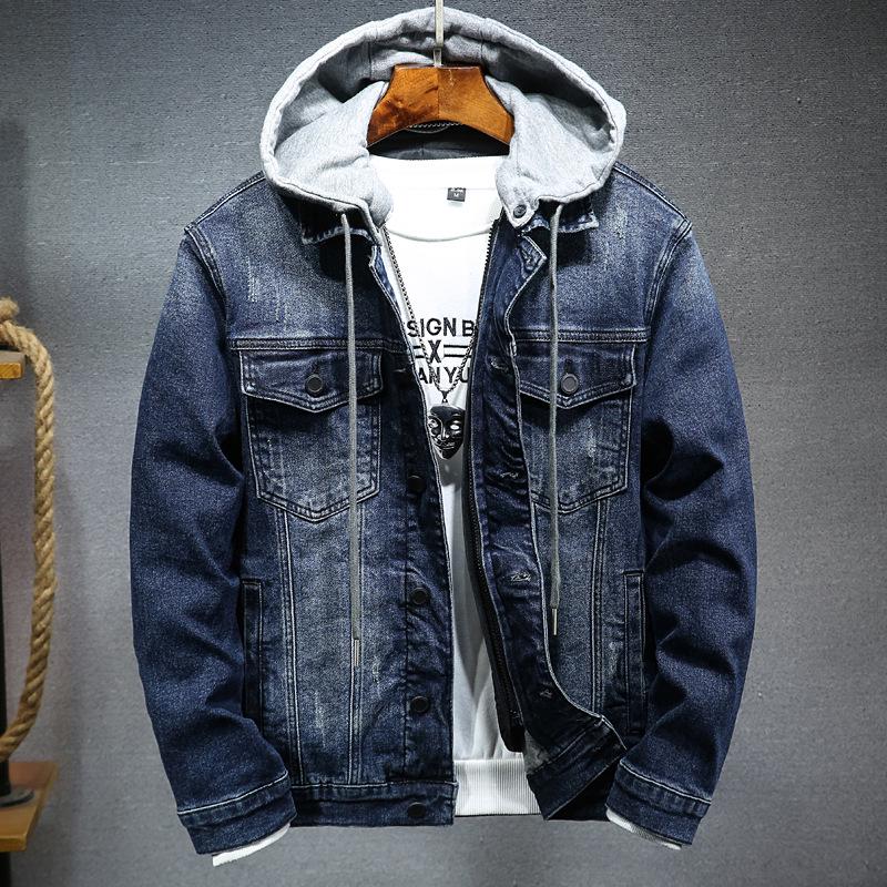 Men's Thickened Hooded Denim Jacket: Japanese Trendy Brand, Autumn/Winter Warm Cotton, Removable Hood