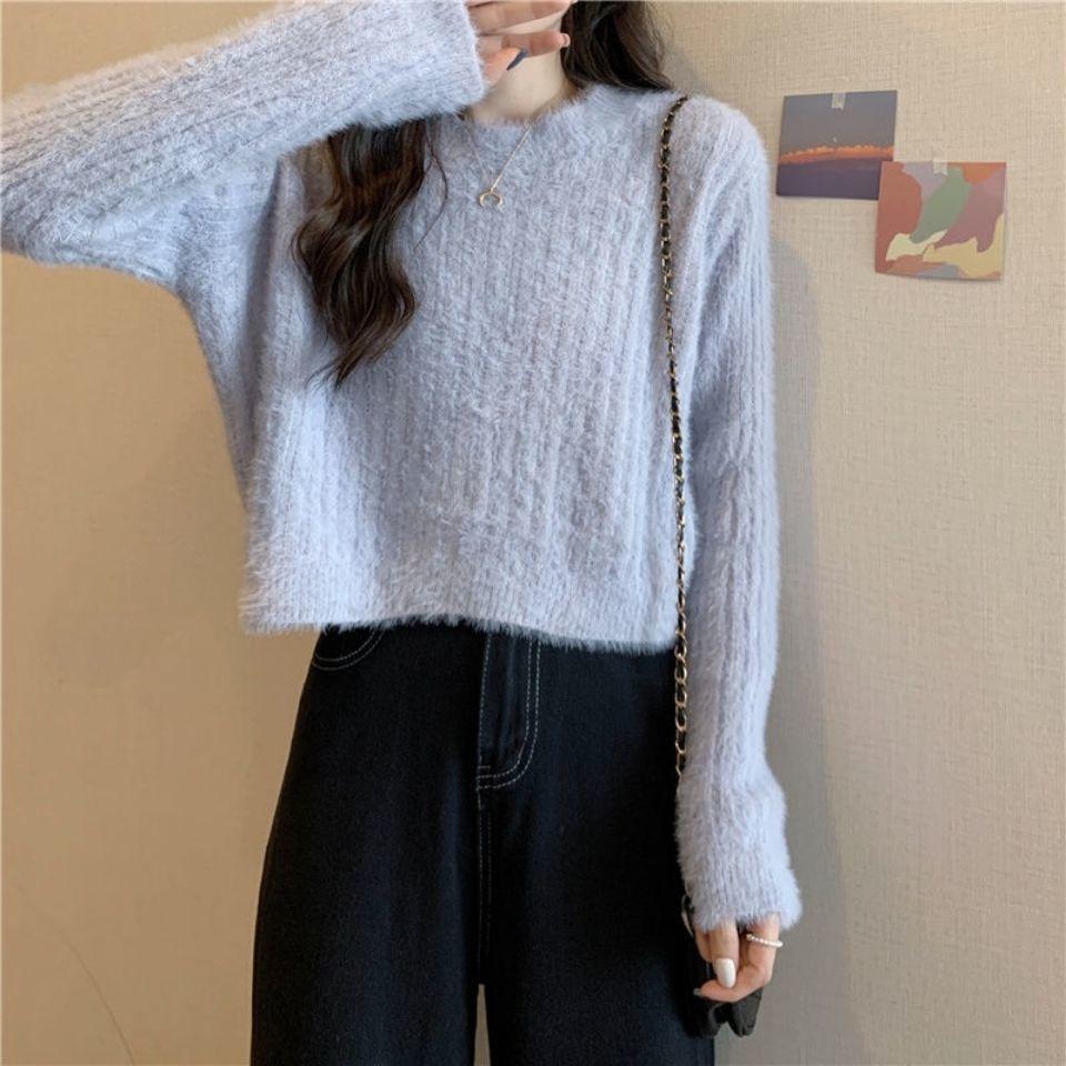 Early Spring Mink Sweater for Women Autumn and Winter Short Thickened Warm Pullover Sweater Ins Jumpers