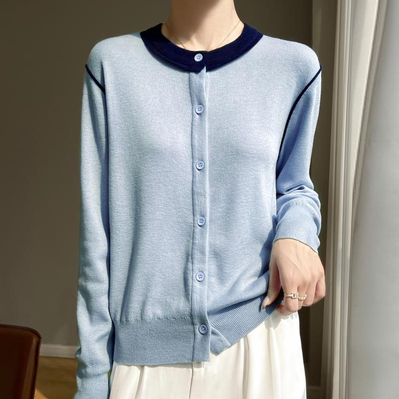 Damski kardigan z wełny czesankowej i jedwabiu morwowego, kaszmir Qinghe, 50% wełny, 50% jedwabiu morwowego, zimowy sweter dzianinowy, jesienny sweter kaszmirowy