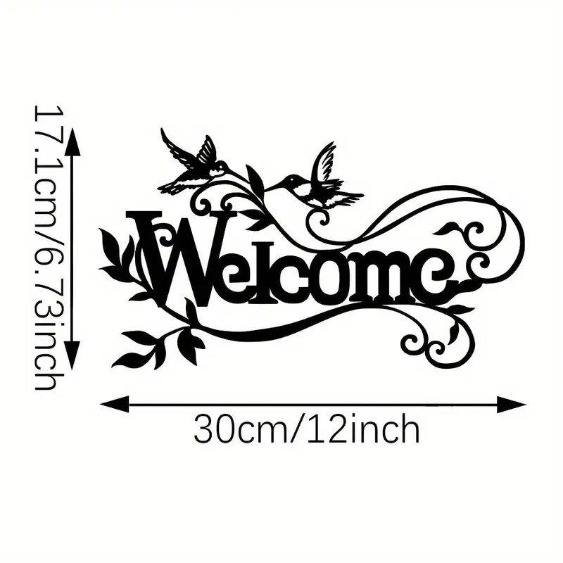 

Трансграничная приветственная вывеска из черного металла - Креативный кованый настенный декор для сада или дома