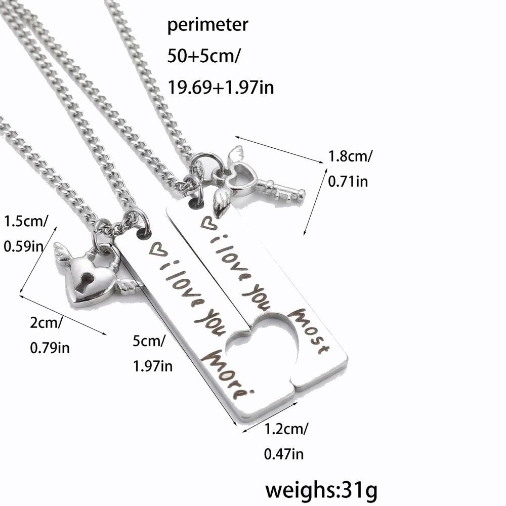 2pcs Stainless Steel I Love You More Necklaces Puzzle Heart Lock Key Pendant  Valentine Day Gift