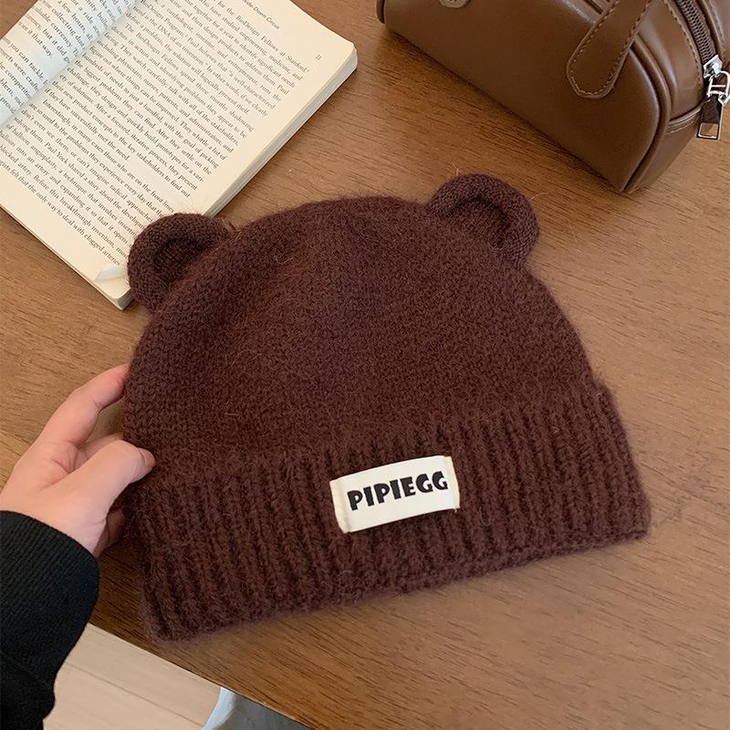 

Fall and ColdSeason Bear Ears Cute Knitted Hat for Women Warmth Thickened Styleable Simple and Versatile Ear Protection Wool Hat