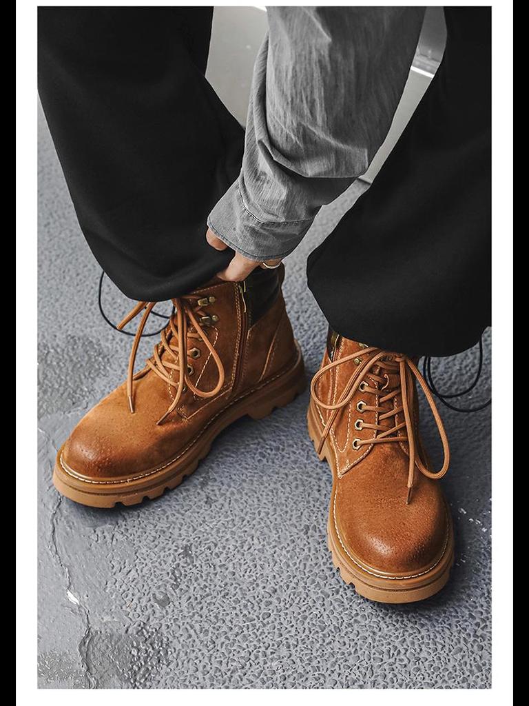 2024 Men's Genuine Leather Martin Boots: Breathable Autumn Workwear & Motorcycle Footwear for Mountaineering