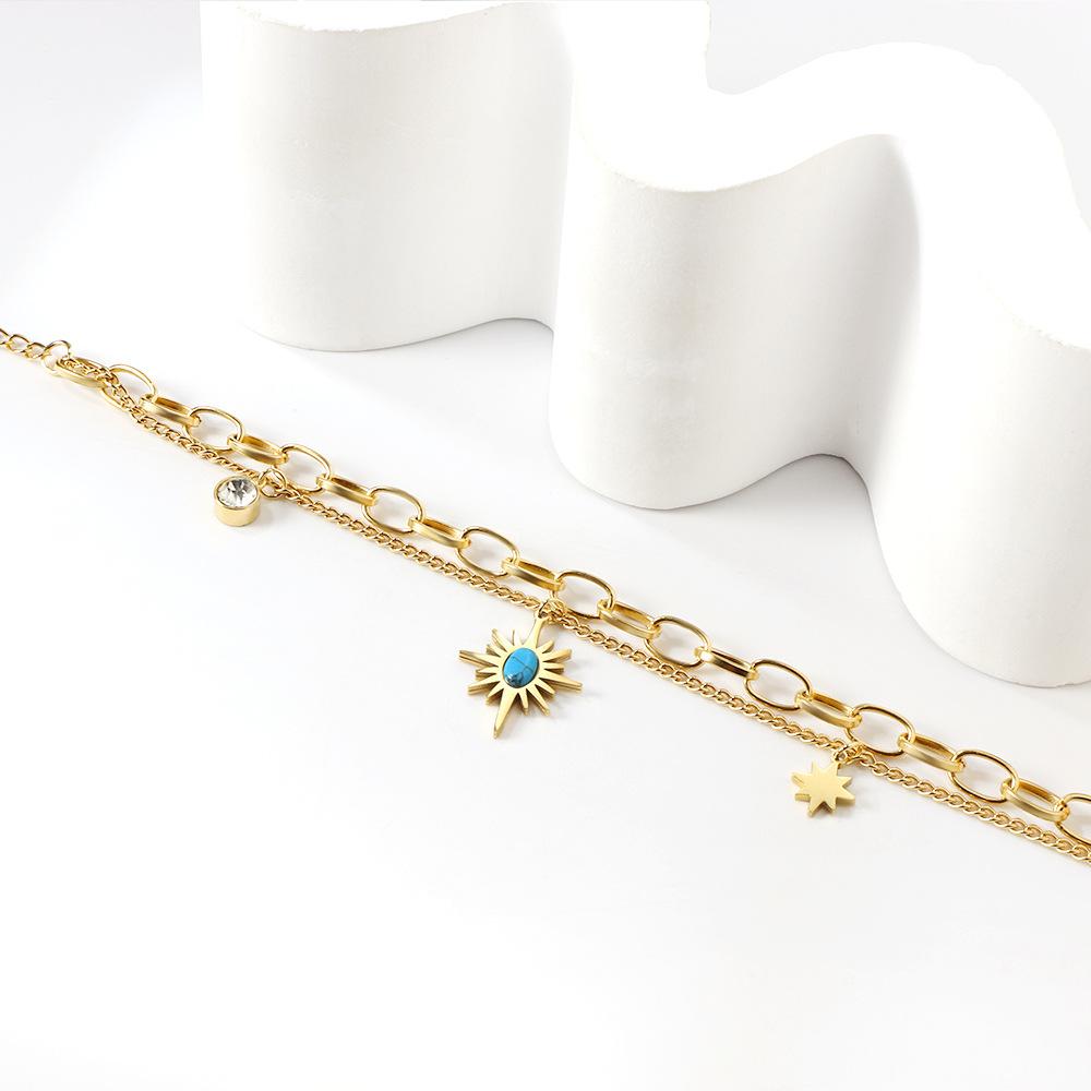 Fashion Jewelry Double Stacked Bracelet Lucky Star Blue Songhua Stone Pendant, Jewelry Stainless Steel Gold Plated Bracelet