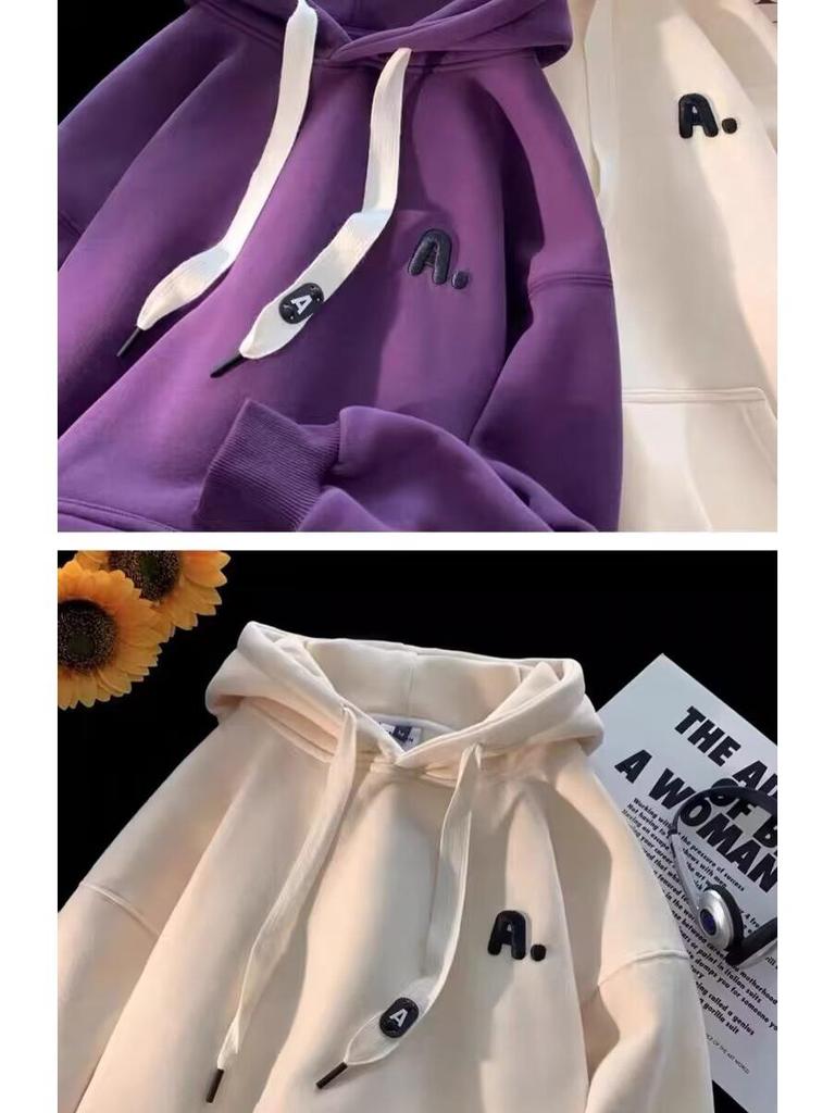 American Trendy Streetwear: Men's Hipster Hooded Sweatshirt, 2025 Autumn/Winter, Loose Couple Style, Plus Velvet