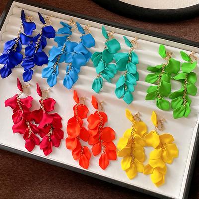 Exaggerated Folds Flower Fringe Ear Clip Without Ear Piercing Long Clip Earrings Fashion New Party Zircon Wholesale