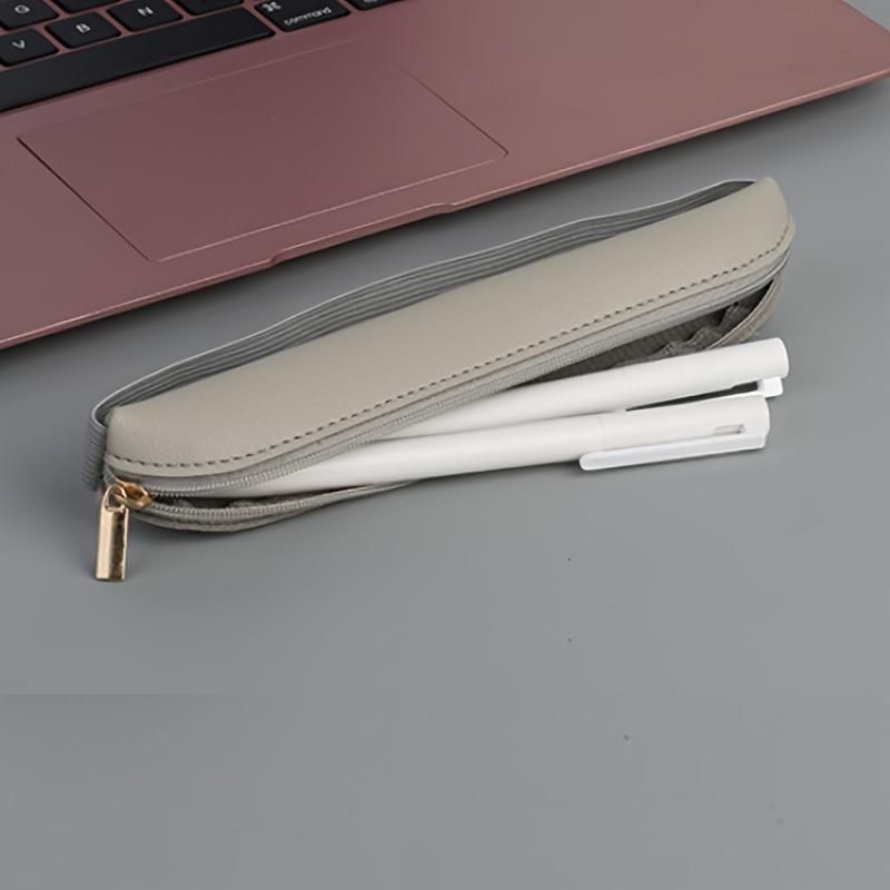 1pc Faux Leather Pen Case with Zipper Portable Elastic Sleeve for Notebooks, Irregular Shape, Daily Office Supplies