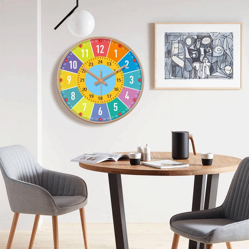 New Early Education Wall Clock For Living Room Home Bedroom Children's Room Non Ticking Silent Non Ticking Wall Hanging Clock
