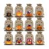 12Pcs Halloween Pumpkin Burlap Gift Bags Small Drawstring Goodie Treat Bag Halloween Linen Jute Candy Bag for Kids Trick or Treat Party Supplies