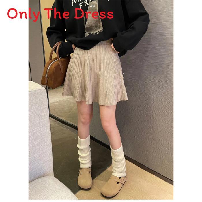 Elegant Knit Pleated Skirt For Women With Elastic Waist For Office Wear