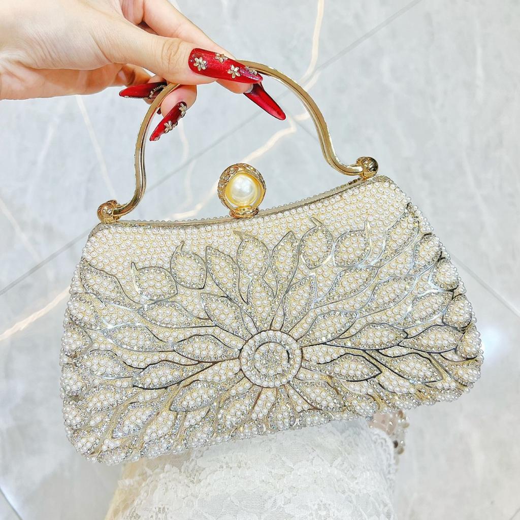 Borsa a pochette con perle e paillettes alla moda, Borsa a tracolla, Borsa da sera formale, Borsa da donna