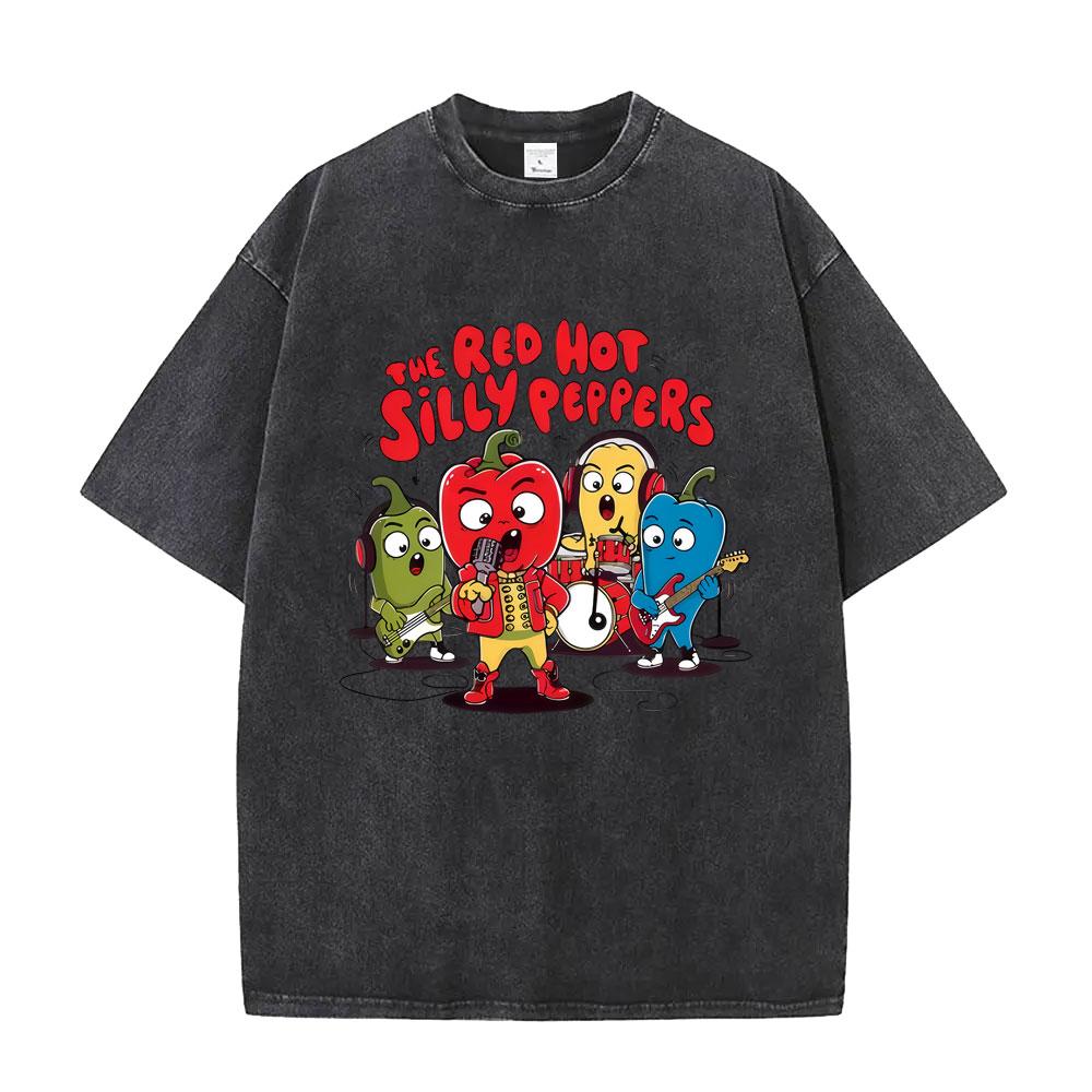 Washed Vintage Red Hot Silly Peppers Funny Meme Graphic T Shirts Men Retro Gothic Metal Rock Tshirt Mens Casual Humor Tshirts