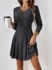 Popular dress European and American early autumn dress A-shaped version knitted long-sleeved temperament elegant style