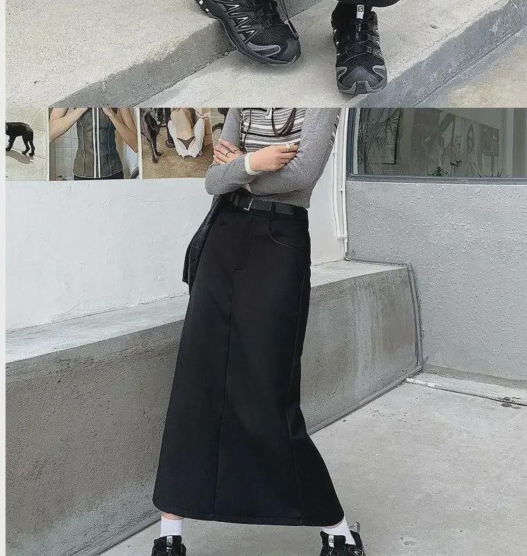 Women's Spring/Summer Black A-Line Split Workwear Skirt