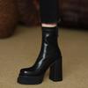 Skinny Elastic Boots Thick Heel Short Boots Women's 2025 Autumn and Winter New Women's Boots Waterproof Back Zipper High Heels